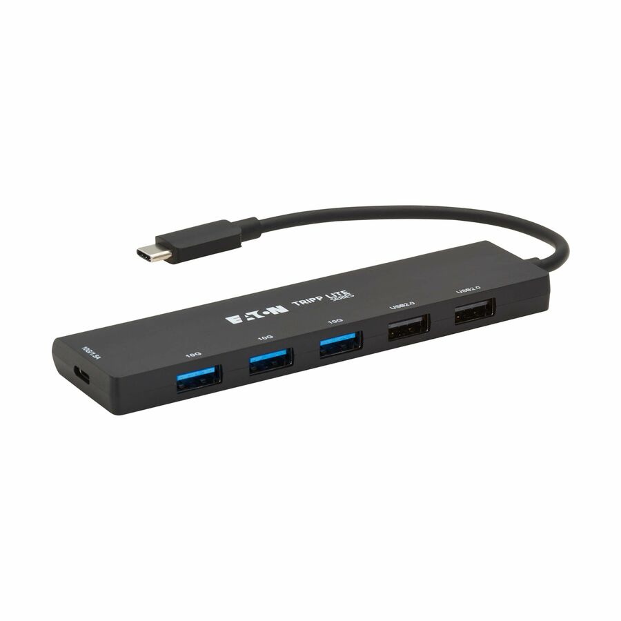 Eaton Tripp Lite Series 6-Port Slim USB Hub, USB 3.2 Gen 2 (10 Gbps) and USB-A 2.0 Hub Ports, USB-C Connector with USB-A Adapter, Black