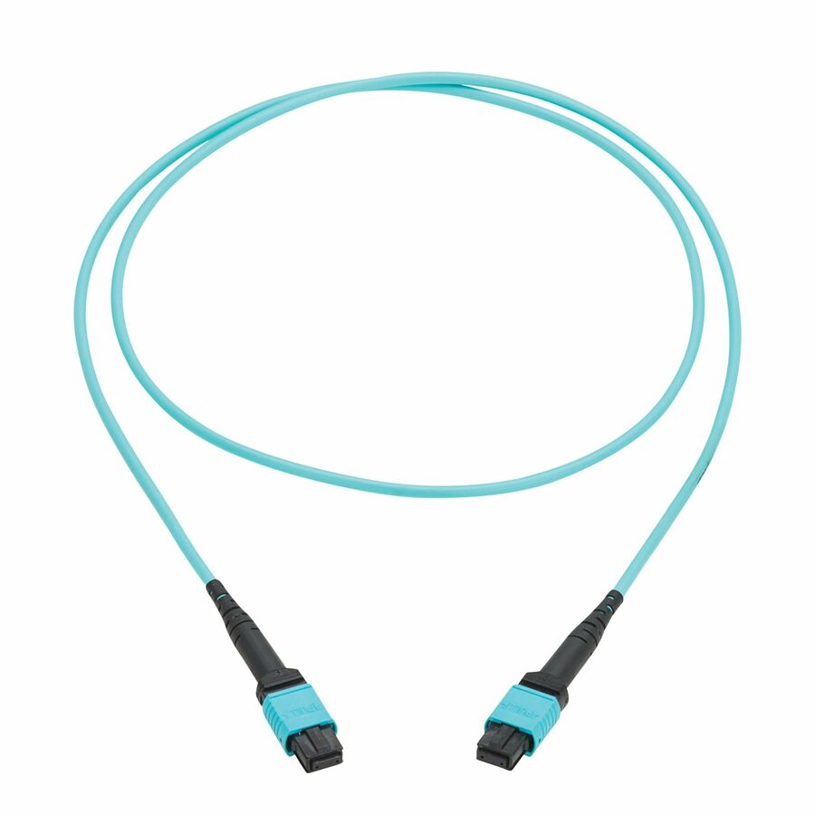 Eaton Tripp Lite Series 100G Multimode 50/125 OM4 Fiber Optic Cable (12F MPO/MPO-PC F/F), Type-B Polarity, OFNP, Aqua, 1 m (3.3 ft.), TAA