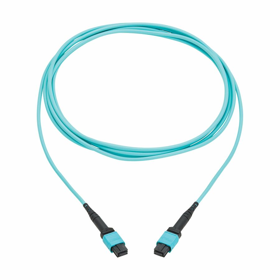 Eaton Tripp Lite Series 100G Multimode 50/125 OM4 Fiber Optic Cable (12F MPO/MPO-PC F/F), Type-A Polarity, OFNP, Aqua, 4 m (13.1 ft.), TAA