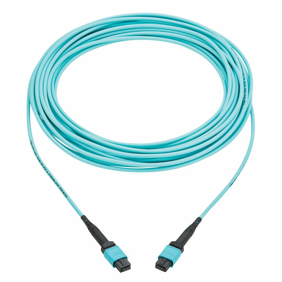 Eaton Tripp Lite Series 100G Multimode 50/125 OM4 Fiber Optic Cable (12F MPO/MPO-PC F/F), Type-B Polarity, OFNP, Aqua, 10 m (32.8 ft.), TAA