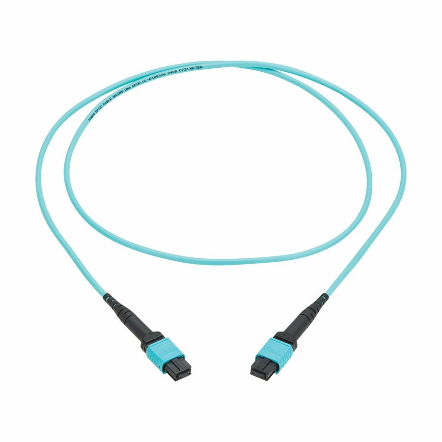 Eaton Tripp Lite Series 100G Multimode 50/125 OM4 Fiber Optic Cable (12F MPO/MPO-PC F/F), Type-A Polarity, OFNP, Aqua, 1 m (3.3 ft.), TAA
