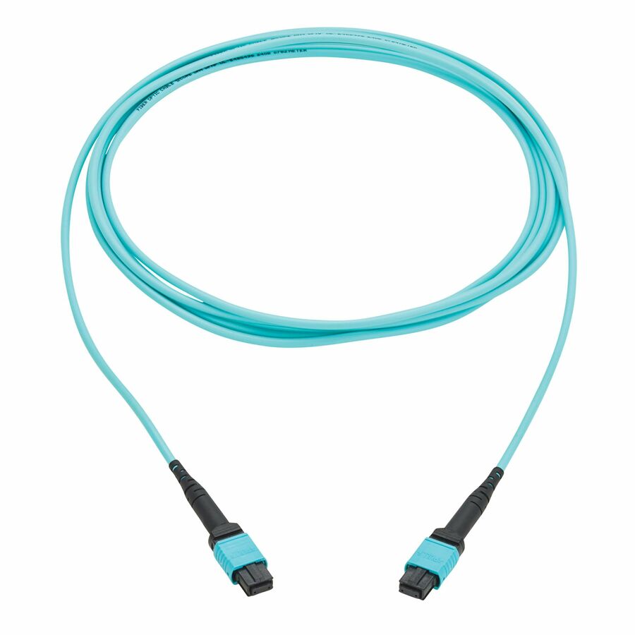 Eaton Tripp Lite Series 100G Multimode 50/125 OM4 Fiber Optic Cable (12F MPO/MPO-PC F/F), Type-B Polarity, OFNP, Aqua, 3 m (9.8 ft.), TAA