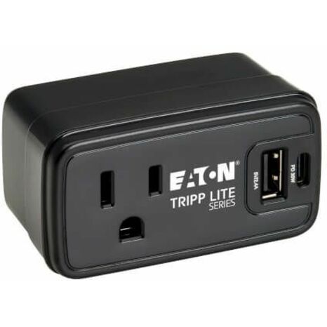 Eaton Tripp Lite Series Power It! 1-Outlet Universal Travel Charger and Power Strip - 5-15R Outlet, USB-C and USB-A Ports, 32W PD Charging, 5-15P Direct Plug-In, Black