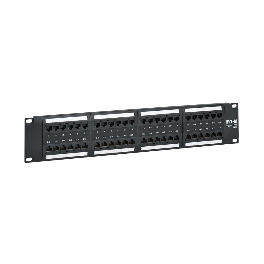 Eaton Tripp Lite Series 48-Port Cat6 Patch Panel - 4PPoE Compliant, 110/Krone, 568A/B, RJ45 Ethernet, 2U Rack-Mount, Black, TAA