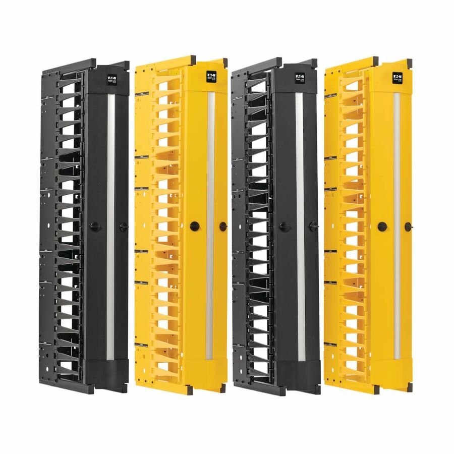 Eaton Tripp Lite Series High-Capacity Vertical Cable Manager - Deep Double Finger Duct with Cover, Double Sided, 6 in. Wide, Yellow/Black, 7 ft. (2.2 m)