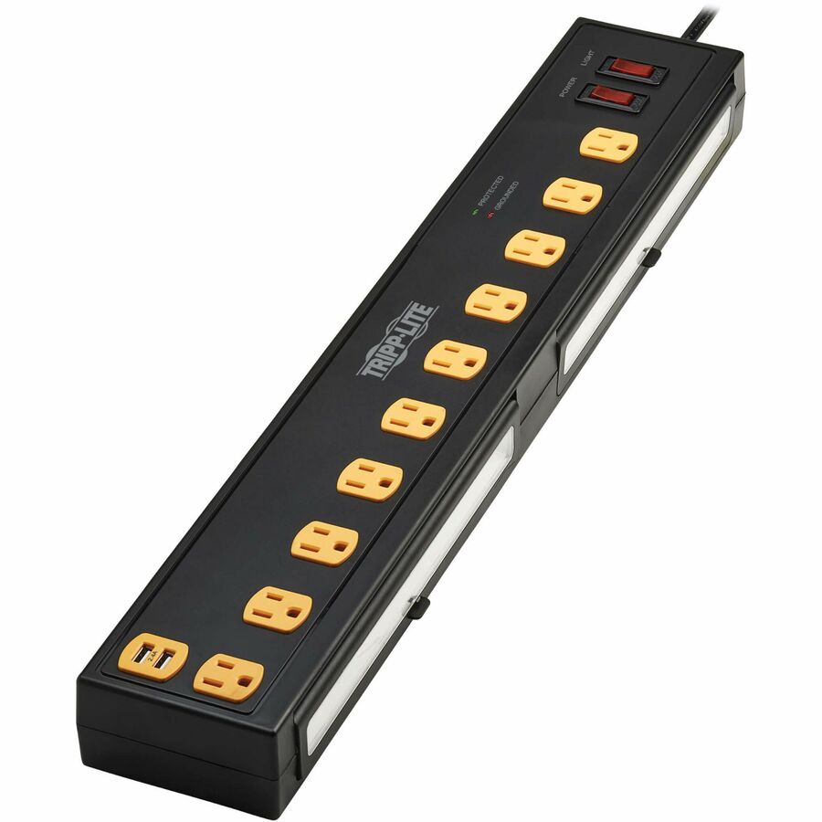 Eaton Tripp Lite Series Protect It! 10-Outlet Surge Protector with Swivel Light Bars - 5-15R Outlets, 2 USB Ports, 6 ft. (1.8 m) Cord, 1350 Joules, Black