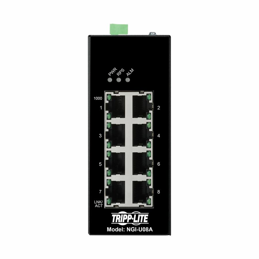 Eaton Tripp Lite Series 8-Port Unmanaged Industrial Gigabit Ethernet Switch - 10/100/1000 Mbps, Ruggedized, -40° to 75°C, EIP QoS, DIN Mount, TAA