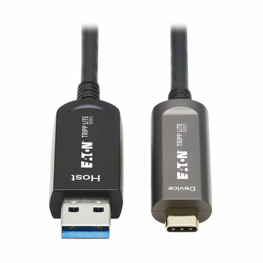 Eaton Tripp Lite Series USB-A to USB-C AOC Cable (M/M) - USB 3.2 Gen 2 (10Gbps) Plenum-Rated Fiber Active Optical - Data Only, Backward Compatible, Black, 15 m (49 ft.)