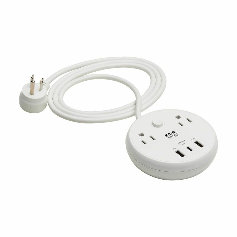 Eaton Tripp Lite Series Safe-IT 57W 2-Outlet Surge Protector - 5-15R Outlets, 3 USB Ports, 8 ft. (2.4 m) Cord, 300 Joules, Antimicrobial Protection, White