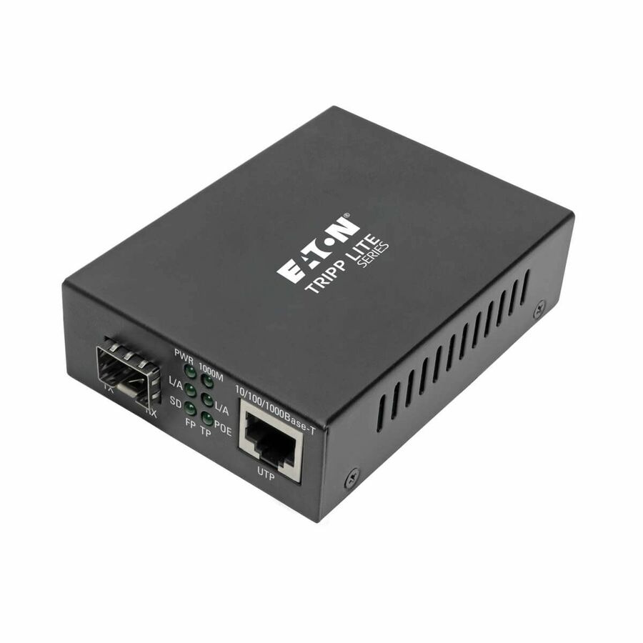 Tripp Lite by Eaton Gigabit SFP Fiber to Ethernet Media Converter, POE+, International Power Cables, 10/100/1000 Mbps