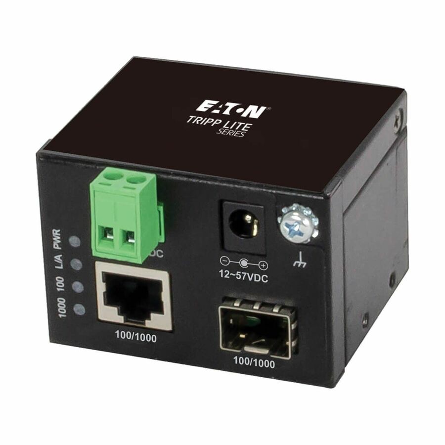 Eaton Tripp Lite Series Unmanaged Industrial Gigabit Fiber to Ethernet Media Converter, 10/100/1000 Mbps, RJ45/SFP, -40° to 75°C, DC Power, TAA