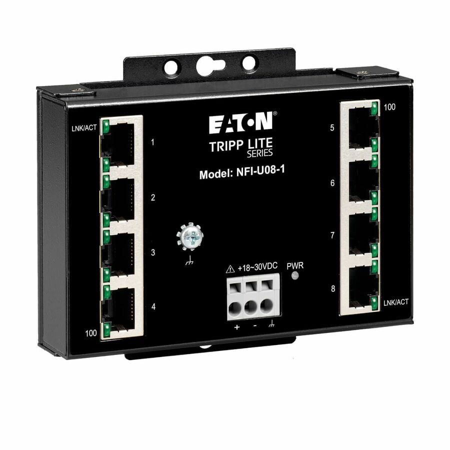 Eaton Tripp Lite Series 8-Port Unmanaged Fast Industrial Ethernet Switch - 10/100 Mbps, Ruggedized, -40° to 75°C, DIN/Wall Mount, TAA