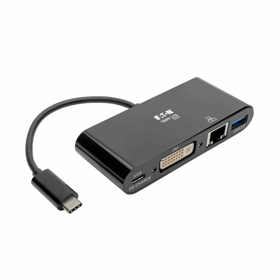 Eaton Tripp Lite Series USB-C Multiport Adapter, DVI, USB 3.x (5Gbps) Hub Port, Gbe and PD Charging, Black