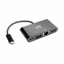 Eaton Tripp Lite Series USB-C Multiport Adapter - HDMI, USB 3.x (5Gbps) Hub Port, Gigabit Ethernet, 60W PD Charging, HDCP, Black