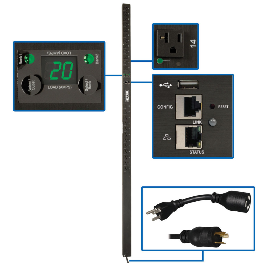 Tripp Lite by Eaton PDU 1.9kW Single-Phase Switched PDU LX Platform Outlet Monitoring 120V Outlets (24 NEMA 5-15/20R) L5-20P Plug 0U TAA