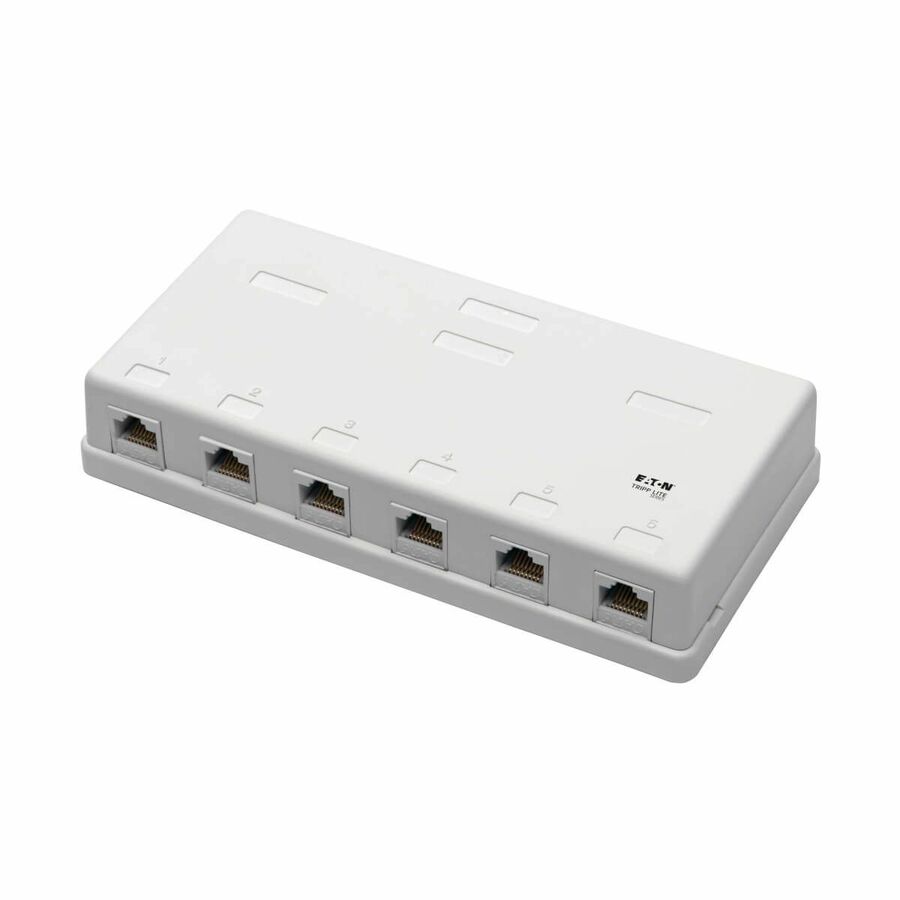 Eaton Tripp Lite Series Pre-Configured Unshielded Cat6 6-Port Surface-Mount Box, 110 IDC, RJ45, White