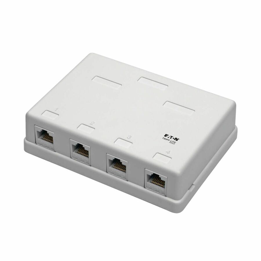 Eaton Tripp Lite Series Pre-Configured Unshielded Cat6 4-Port Surface-Mount Box, 110 IDC, RJ45, White