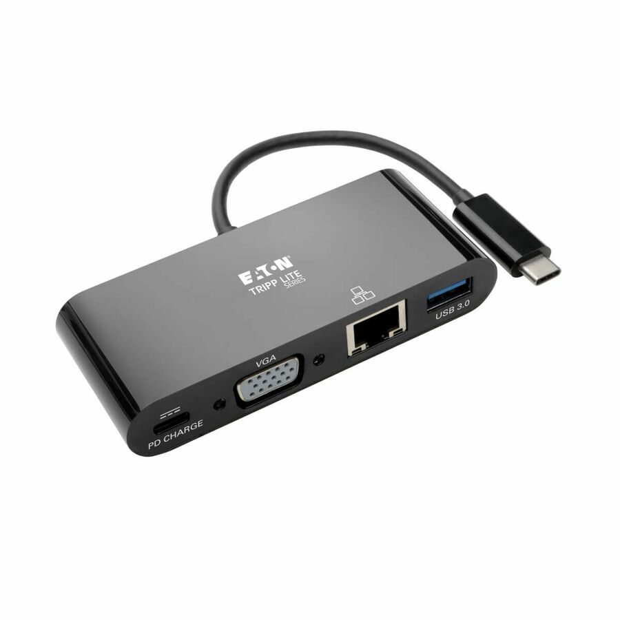 Eaton Tripp Lite Series USB-C Multiport Adapter, VGA, USB 3.x (5Gbps) Hub Port, Gigabit Ethernet and 60W PD Charging, Black