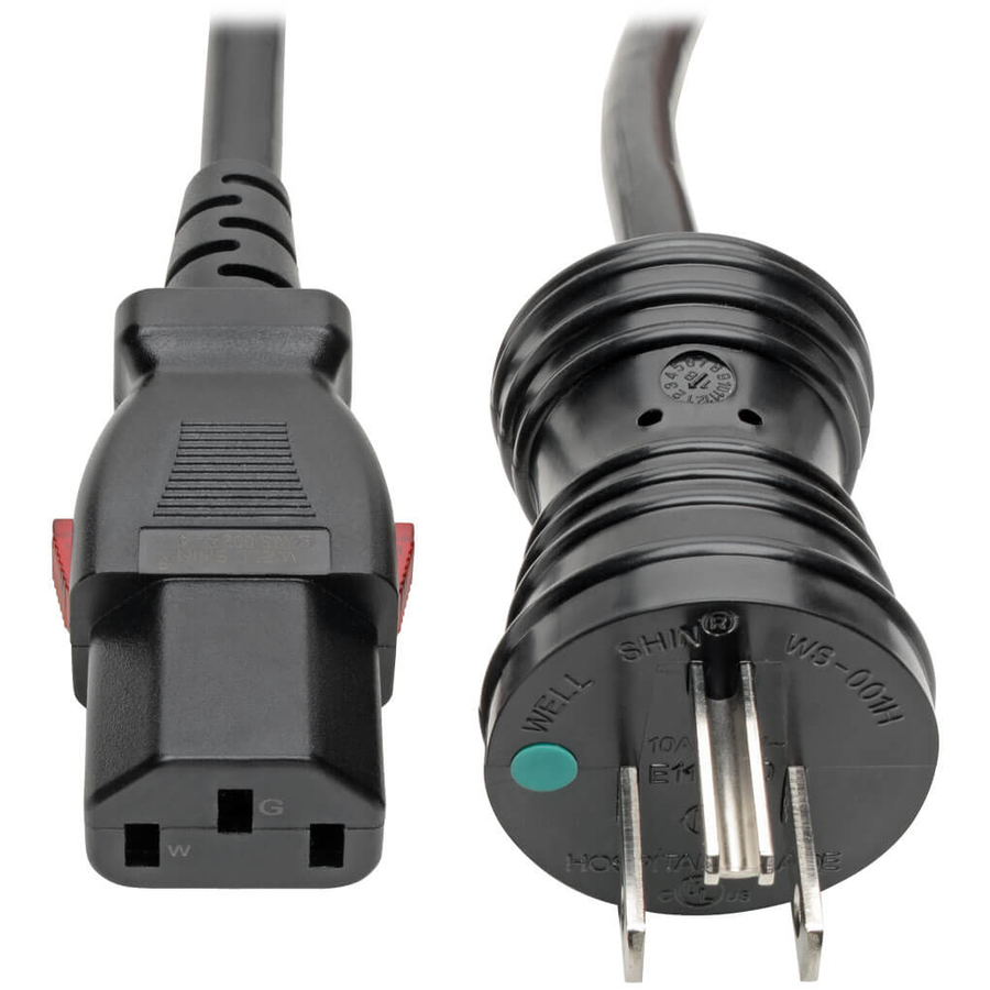 Eaton Tripp Lite Series Hospital-Grade Power Cord, NEMA 5-15P to Locking IEC C13 - Green Dot, 10A, 125V, 18 AWG, 10 ft. (3.05 m), Black