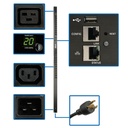 Tripp Lite by Eaton PDU 3.7kW Single-Phase 208/230V Monitored PDU - LX Platform 20 C13 4 C19 Outlets C20 Input with L6-20P Adapter 0U 1778mm Height TAA
