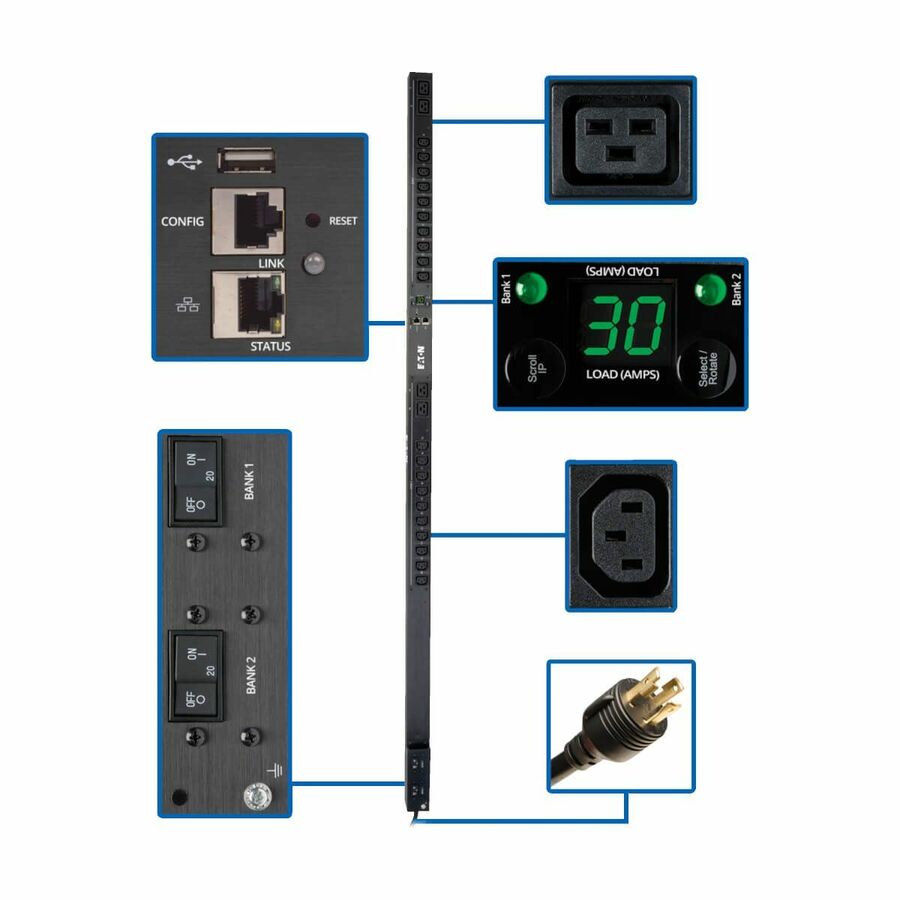 Tripp Lite by Eaton PDU 5.5kW Single-Phase Monitored PDU with LX Platform Interface 208/230V Outlets (20 C13 & 4 C19) L6-30P 0U TAA