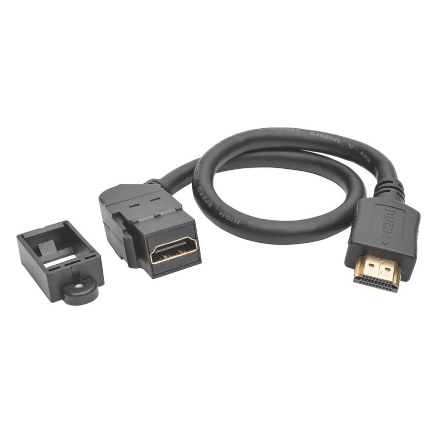 Eaton Tripp Lite Series High-Speed HDMI with Ethernet All-in-One Keystone/Panel Mount Extension Cable (M/F), Angled Connector, 1 ft. (0.31 m)