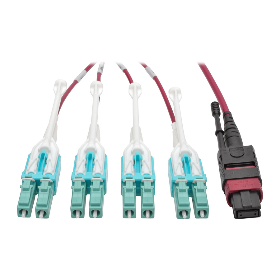 Eaton Tripp Lite Series 40G MTP/MPO to 4xLC Fan-Out OM4 Plenum-Rated Fiber Optic Cable, 40GBASE-SR4, Push/Pull Tabs, Magenta, 1 m