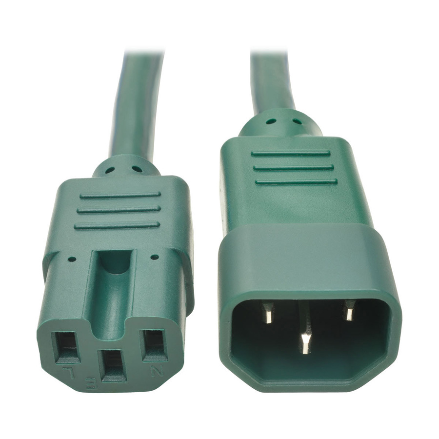 Eaton Tripp Lite Series Power Cord C14 to C15 - Heavy-Duty, 15A, 250V, 14 AWG, 3 ft. (0.91 m), Green