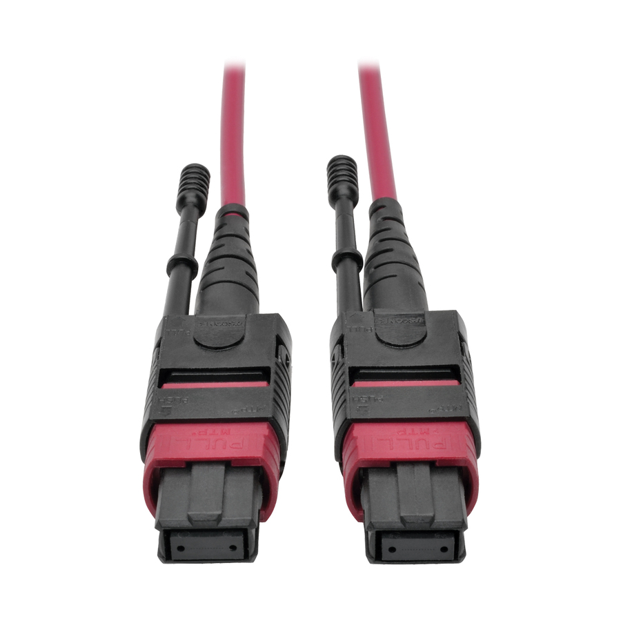 Tripp Lite by Eaton 100G MTP/MPO Multimode OM4 Plenum-Rated Fiber Optic Cable (F/F), 12 Fiber, 40/100GBASE-SR4, Push/Pull Tabs, Magenta, 15 m