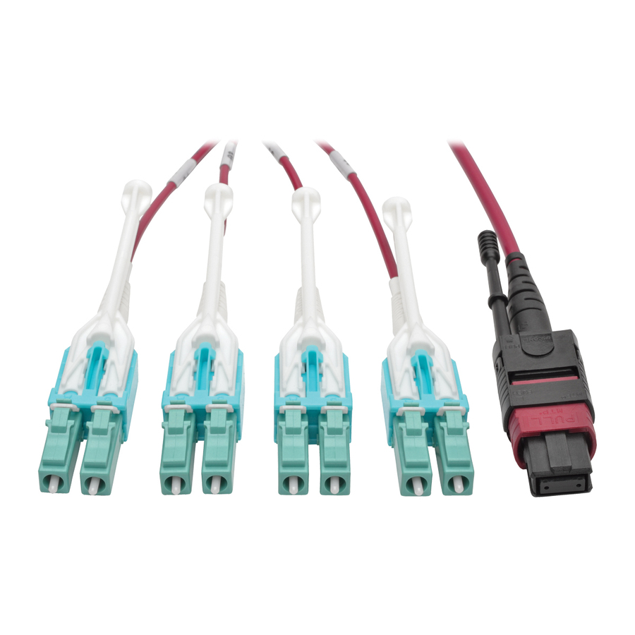 Eaton Tripp Lite Series 40G MTP/MPO to 4xLC Fan-Out OM4 Plenum-Rated Fiber Optic Cable, 40GBASE-SR4, Push/Pull Tabs, Magenta, 3 m