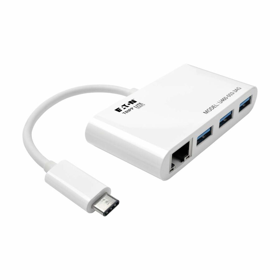 Tripp Lite by Eaton 3-Port USB 3.x (5Gbps) Hub with LAN Port USB-C to 3x USB-A Ports and Gigabit Ethernet White