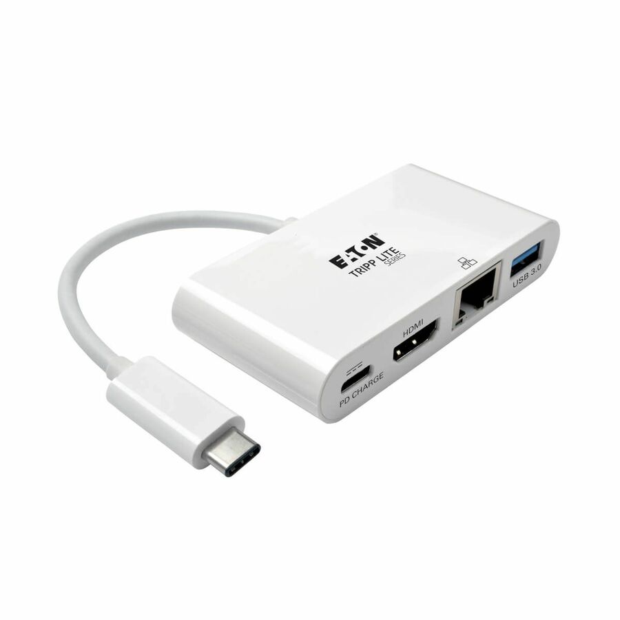 Eaton Tripp Lite Series USB-C Multiport Adapter - HDMI, USB 3.x (5Gbps) Hub Port, Gigabit Ethernet, 60W PD Charging, HDCP, White