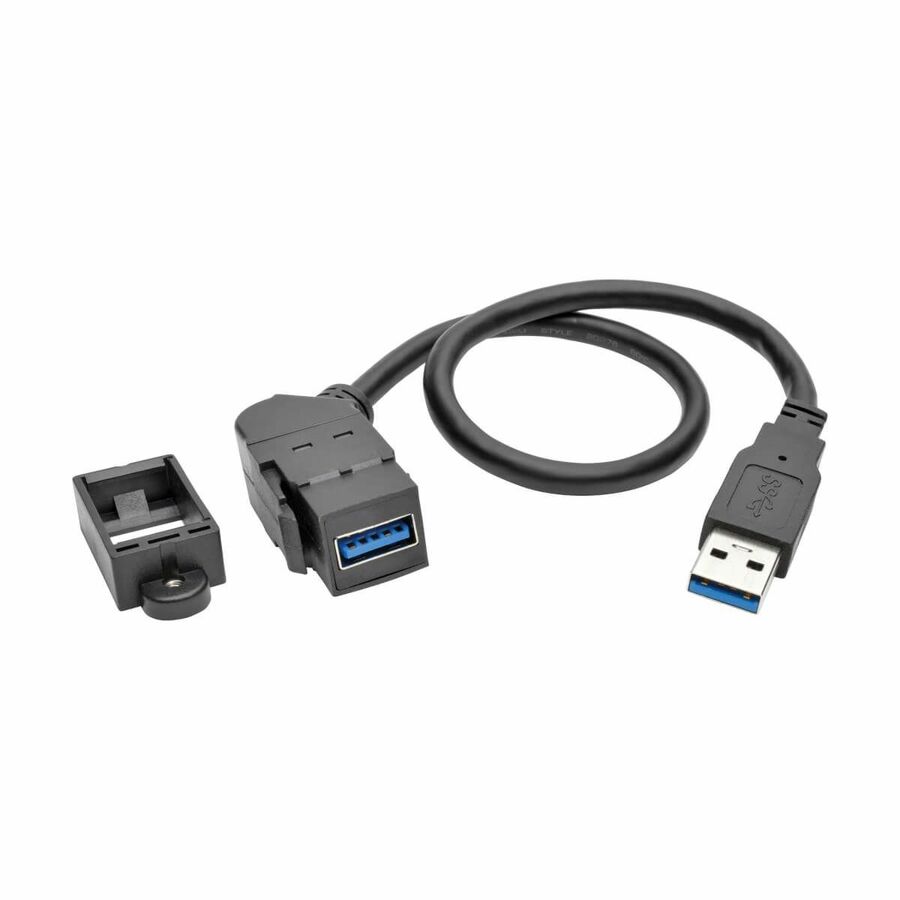 Eaton Tripp Lite Series USB 3.0 All-in-One Keystone/Panel Mount Extension Cable (M/F), Angled Connector, Black, 1 ft. (0.31 m)