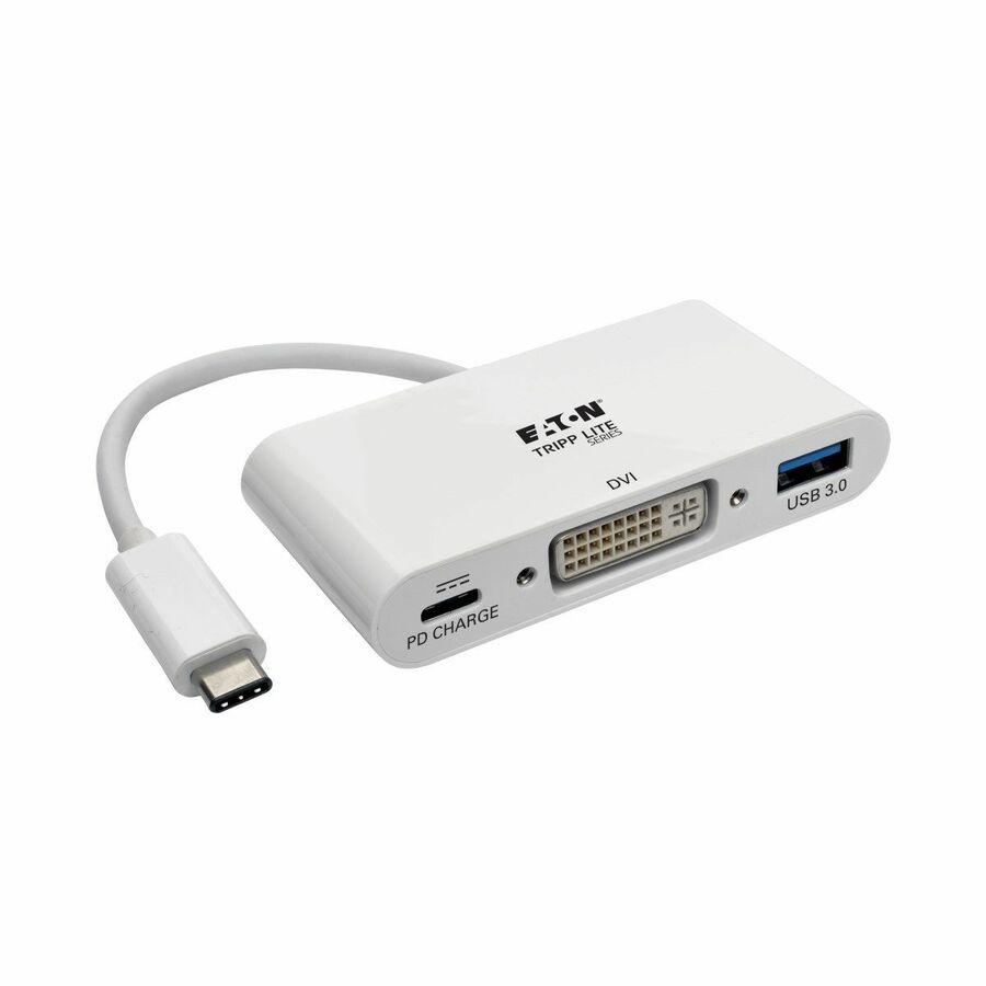 Eaton Tripp Lite Series USB-C to DVI Adapter with USB 3.x (5Gbps) Hub Port and PD Charging, White