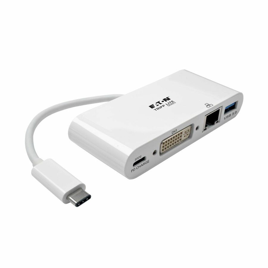 Eaton Tripp Lite Series USB-C Multiport Adapter, DVI, USB 3.x (5Gbps) Hub Port, Gbe and PD Charging, White