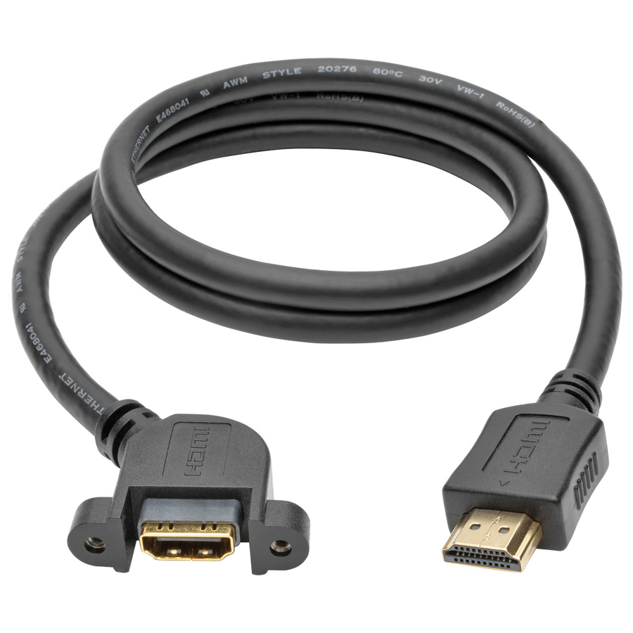 Eaton Tripp Lite Series High-Speed HDMI Cable with Ethernet, Digital Video with Audio (M/F), Panel Mount, 3 ft. (0.91 m)