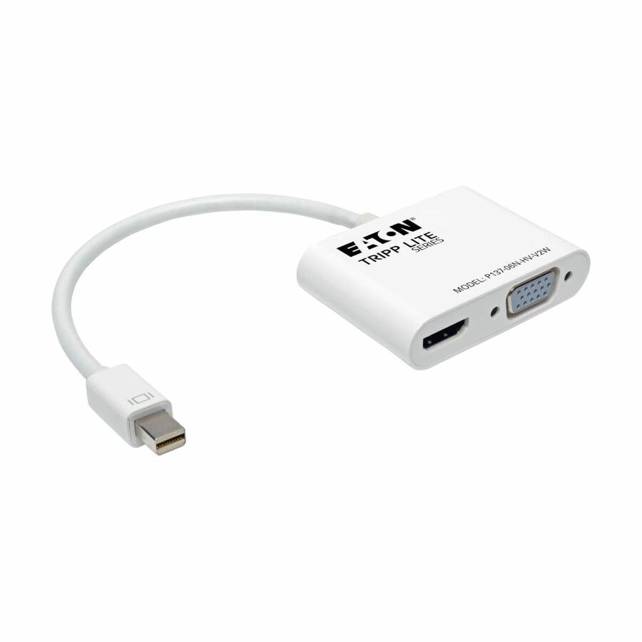 Eaton Tripp Lite Series Keyspan Mini DisplayPort to VGA/HDMI All-in-One Video Converter Adapter, 4K 30Hz HDMI, DP1.2, White, 6-in. (15.24 cm)