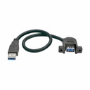 Eaton Tripp Lite Series USB 3.0 SuperSpeed Panel-Mount Type-A Extension Cable (M/F), 1 ft. (0.31 m)