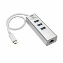 Eaton Tripp Lite Series 3-Port USB 3.x (5Gbps) Hub with LAN Port, USB-C to 3x USB-A Ports and Gigabit Ethernet, Silver
