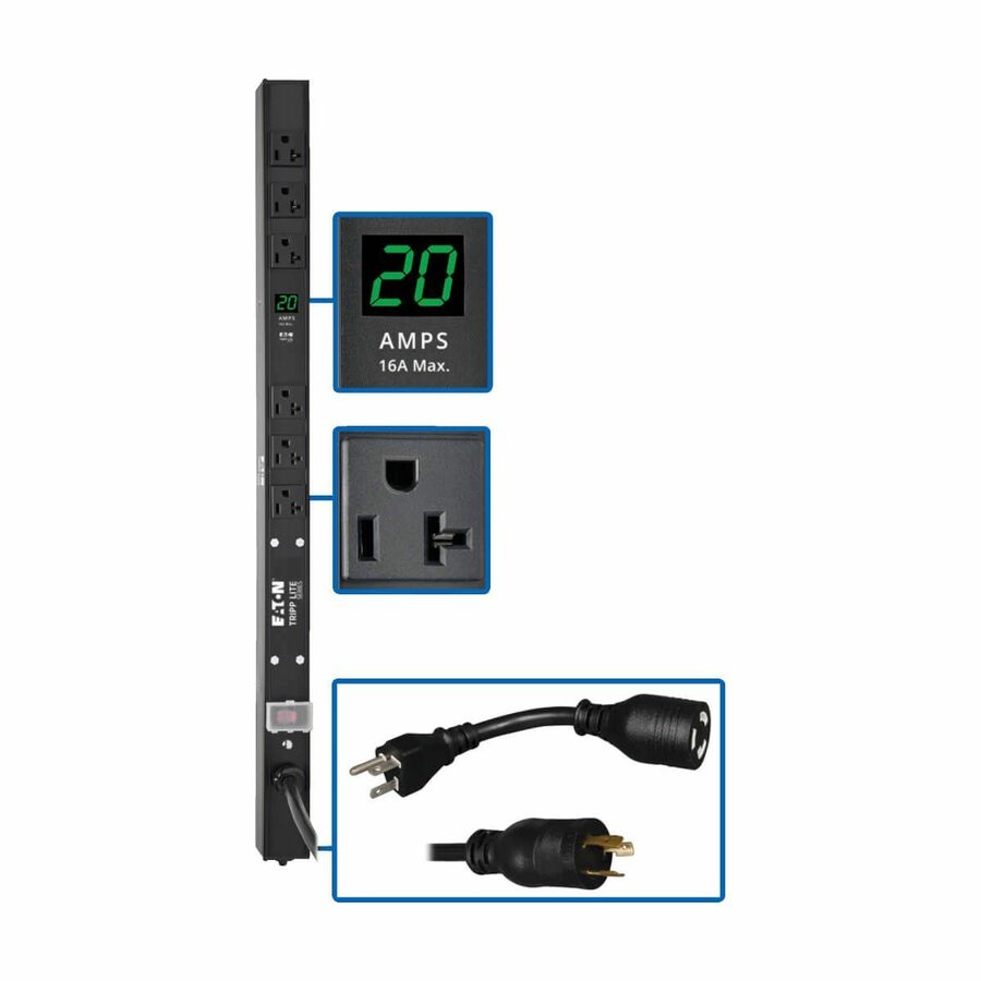 Tripp Lite by Eaton PDU 2kW Single-Phase Local Metered PDU 100-127V Outlets (6 5-15/20R) L5-20P/5-20P adapter 0U Vertical 24-in.