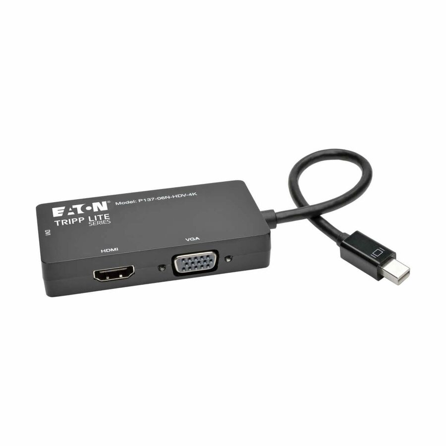 Eaton Tripp Lite Series Keyspan Mini DisplayPort to VGA/DVI/HDMI All-in-One Video Converter Adapter, 4K 30Hz HDMI, DP1.2, Black, 6-in. (15.24 cm)