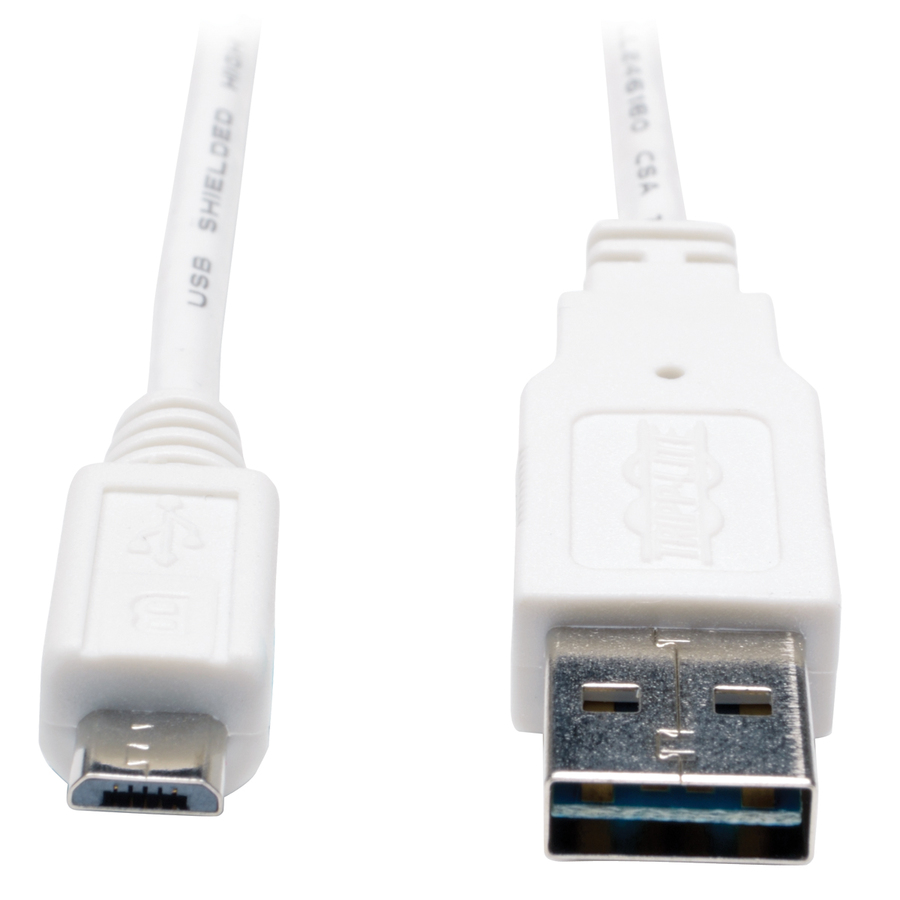 Eaton Tripp Lite Series Universal Reversible USB 2.0 Cable (Reversible A to 5Pin Micro B M/M) White, 3 ft. (0.91 m)