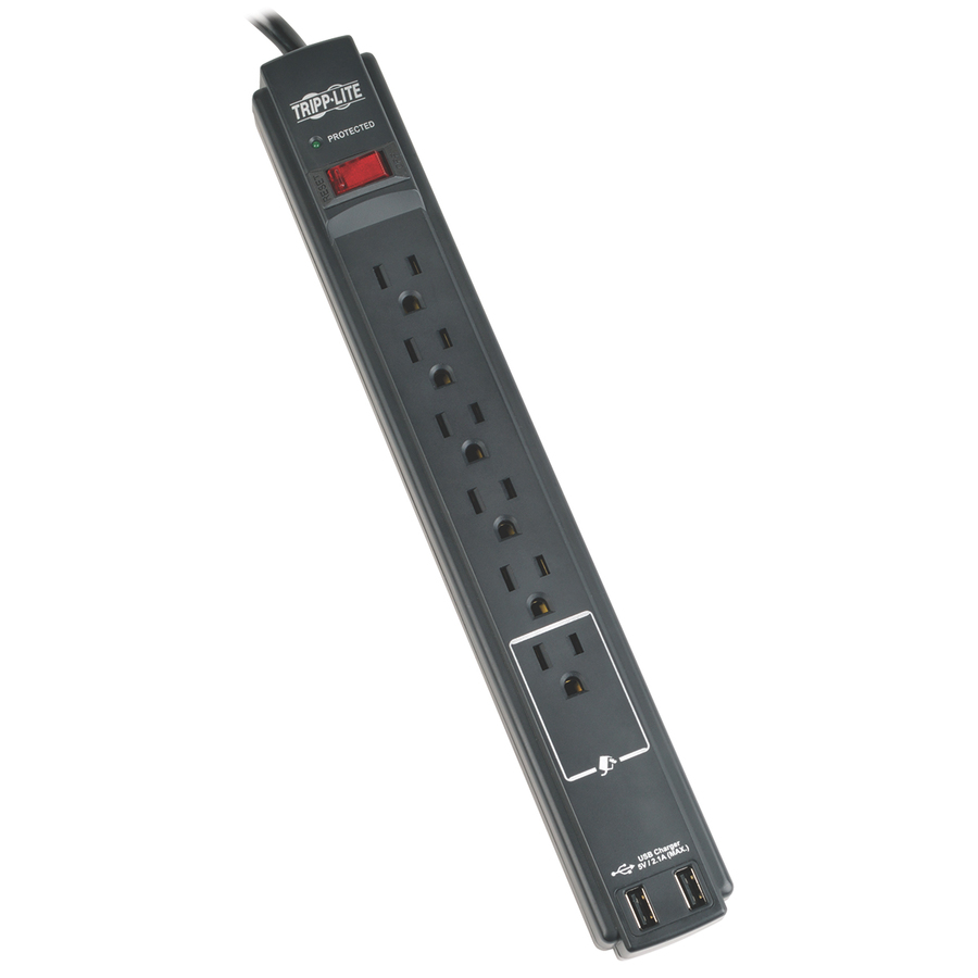 Eaton Tripp Lite Series Protect It! 6-Outlet Surge Protector, 6 ft. (1.83 m) Cord, 990 Joules, 2 x USB Charging ports (2.1A), Black Housing, TAA