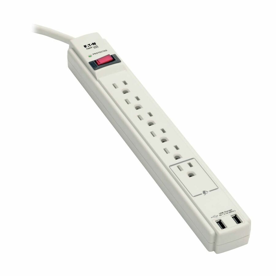 Tripp Lite by Eaton Protect It! 6-Outlet Surge Protector 6 ft. (1.83 m) Cord 990 Joules 2 x USB Charging ports (2.1A) Gray Housing