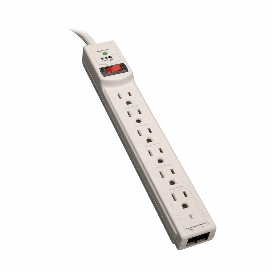 Eaton Tripp Lite Series Protect It! 6-Outlet Surge Protector, 8 ft. (2.43 m) Cord, 990 Joules, Tel/Modem Protection, Gray Housing