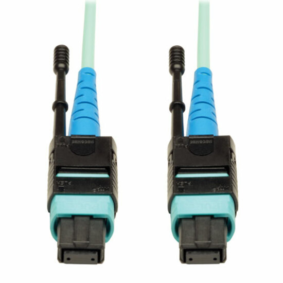 Tripp Lite by Eaton 100G MTP/MPO Multimode OM3 Plenum-Rated Fiber Optic Cable (CXP) 24 Fiber 100GBASE-SR10 Push/Pull Tabs Aqua 2 m