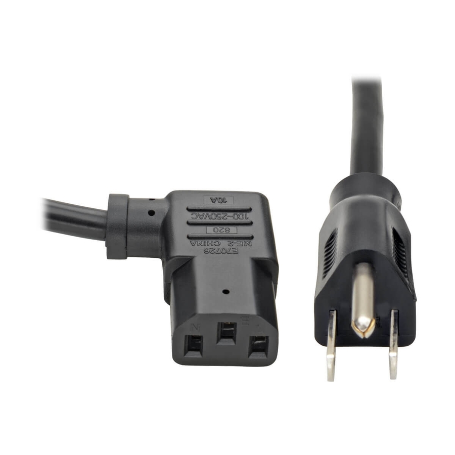 Eaton Tripp Lite Series Computer Power Cord, NEMA 5-15P to Right-Angle C13 - 10A, 125V, 18 AWG, 6 ft. (1.83 m), Black