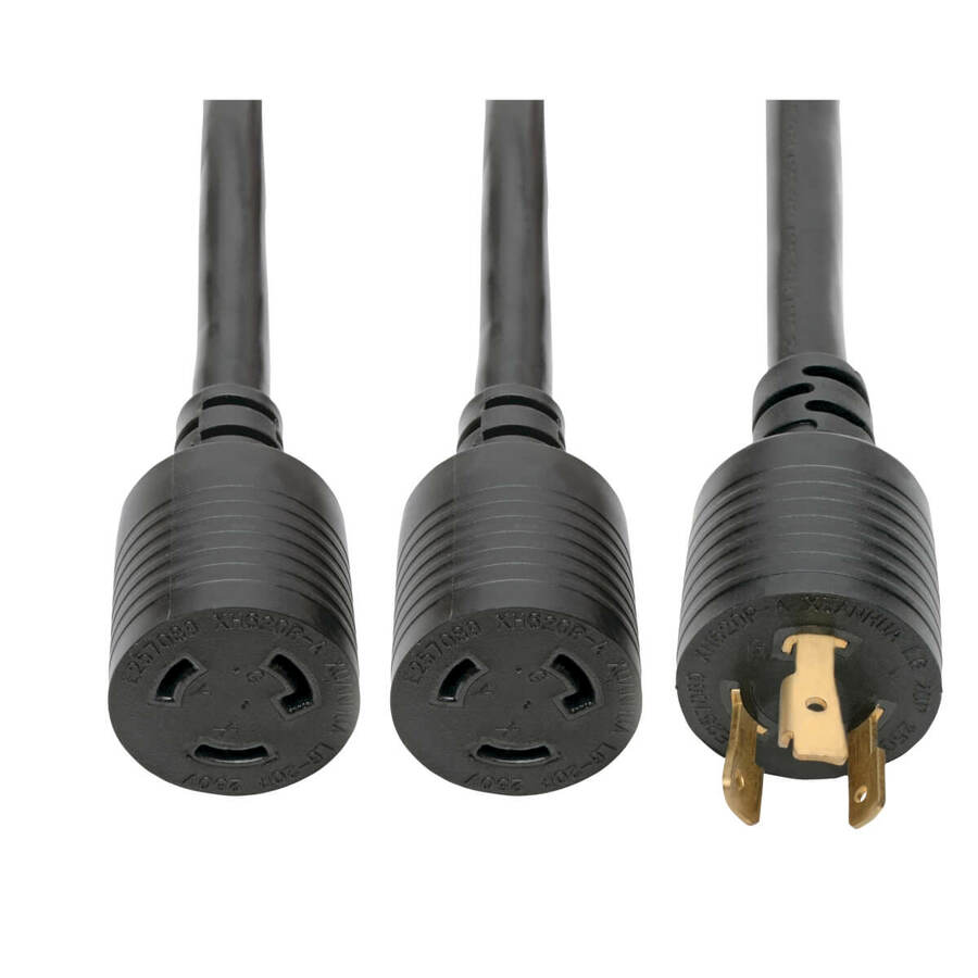 Eaton Tripp Lite Series Power Extension Cord/Splitter, NEMA L6-20P to 2x NEMA L6-20R Y Splitter, Heavy-Duty - 20A, 250V, 10 AWG, 1 ft. (0.31 m), Black