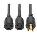 Eaton Tripp Lite Series Power Extension Cord/Splitter, NEMA L6-20P to 2x NEMA L6-20R Y Splitter, Heavy-Duty - 20A, 250V, 10 AWG, 1 ft. (0.31 m), Black