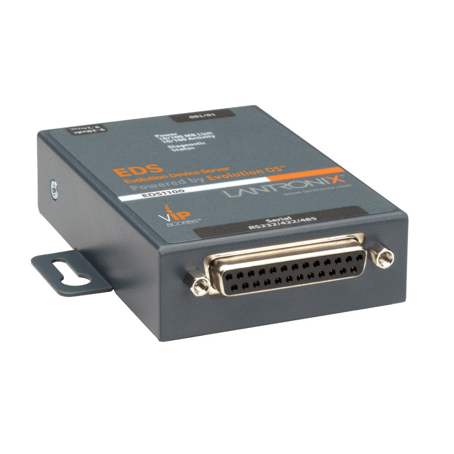 Lantronix One Port Secure Serial (RS232/ RS422/ RS485) to IP Ethernet Device Server; Up to 256-bit AES encryption; SSH/SSL/TLS Enterprise Security with PKI; International 110-240 VAC